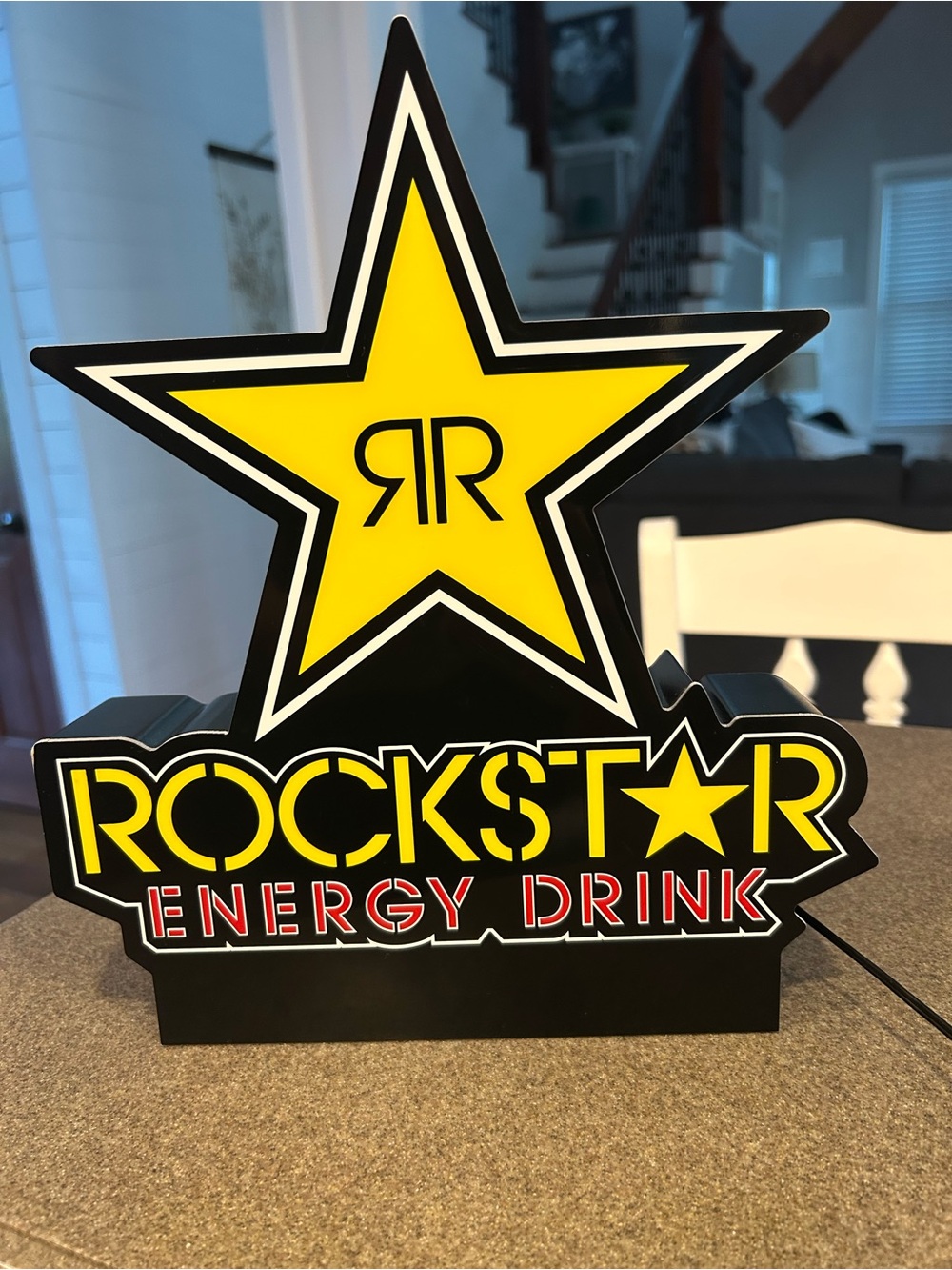 Yellow & Black Rockstar Tabletop Light-Up Sign